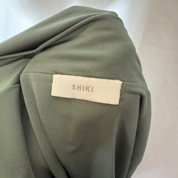 Shiki Light Khaki Off-The-Shoulder Draped Midi Dress – Size 42 (From Italy) - Picture 6 of 6